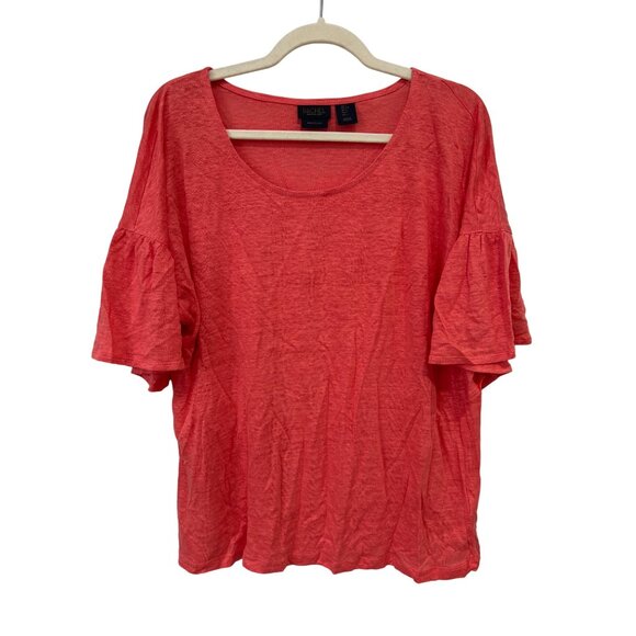 Rachel Roy Top Linen Ruffled Sleeve Blouse Size Large Scoop Neck Coral Essential - Picture 1 of 6